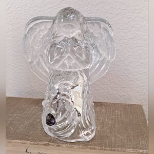 Vintage 1990s DePlomb USA KNEELING PRAYING ANGEL 24% Lead Crystal Votive Holder
